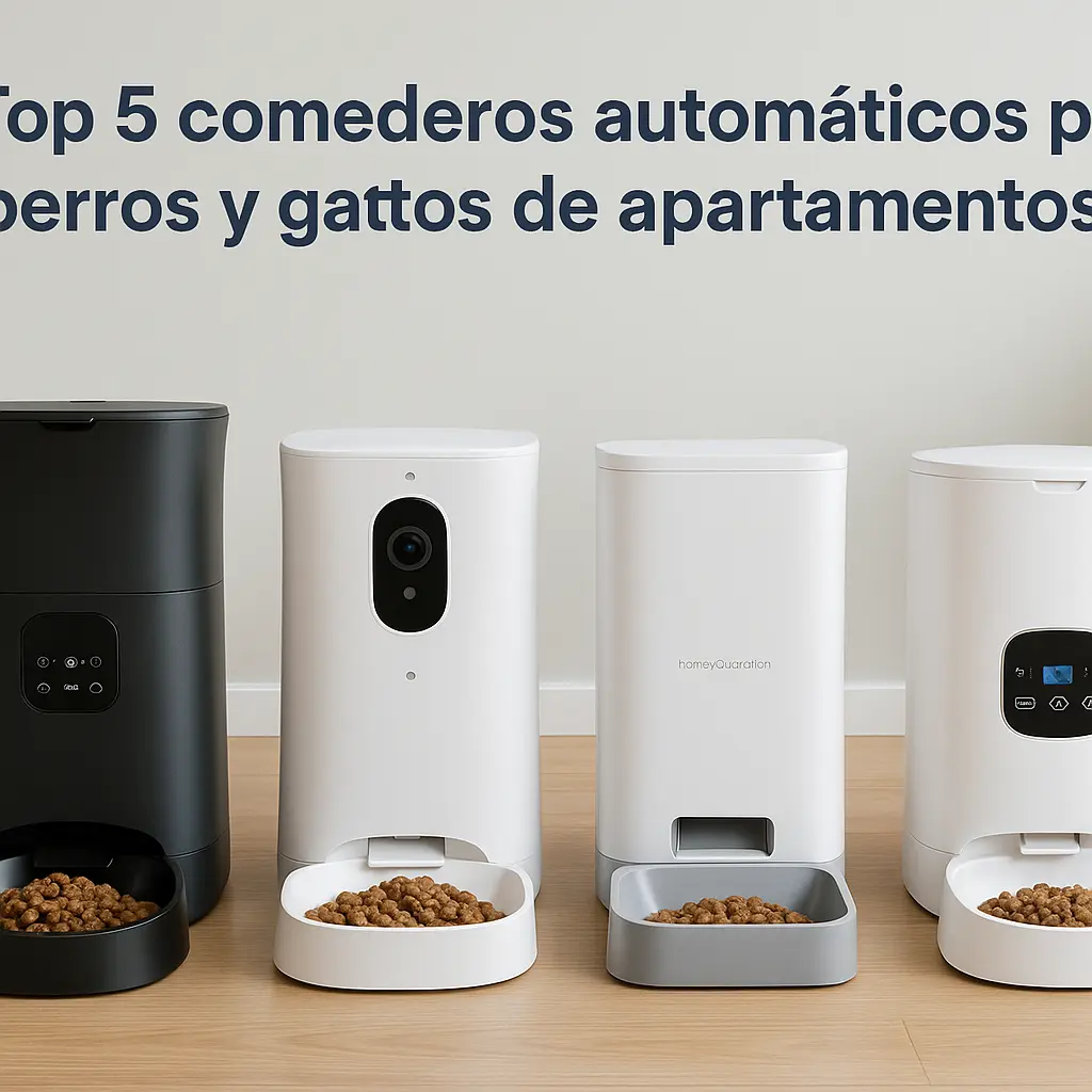 Comederos automáticos compactos para perros y gatos en apartamento moderno